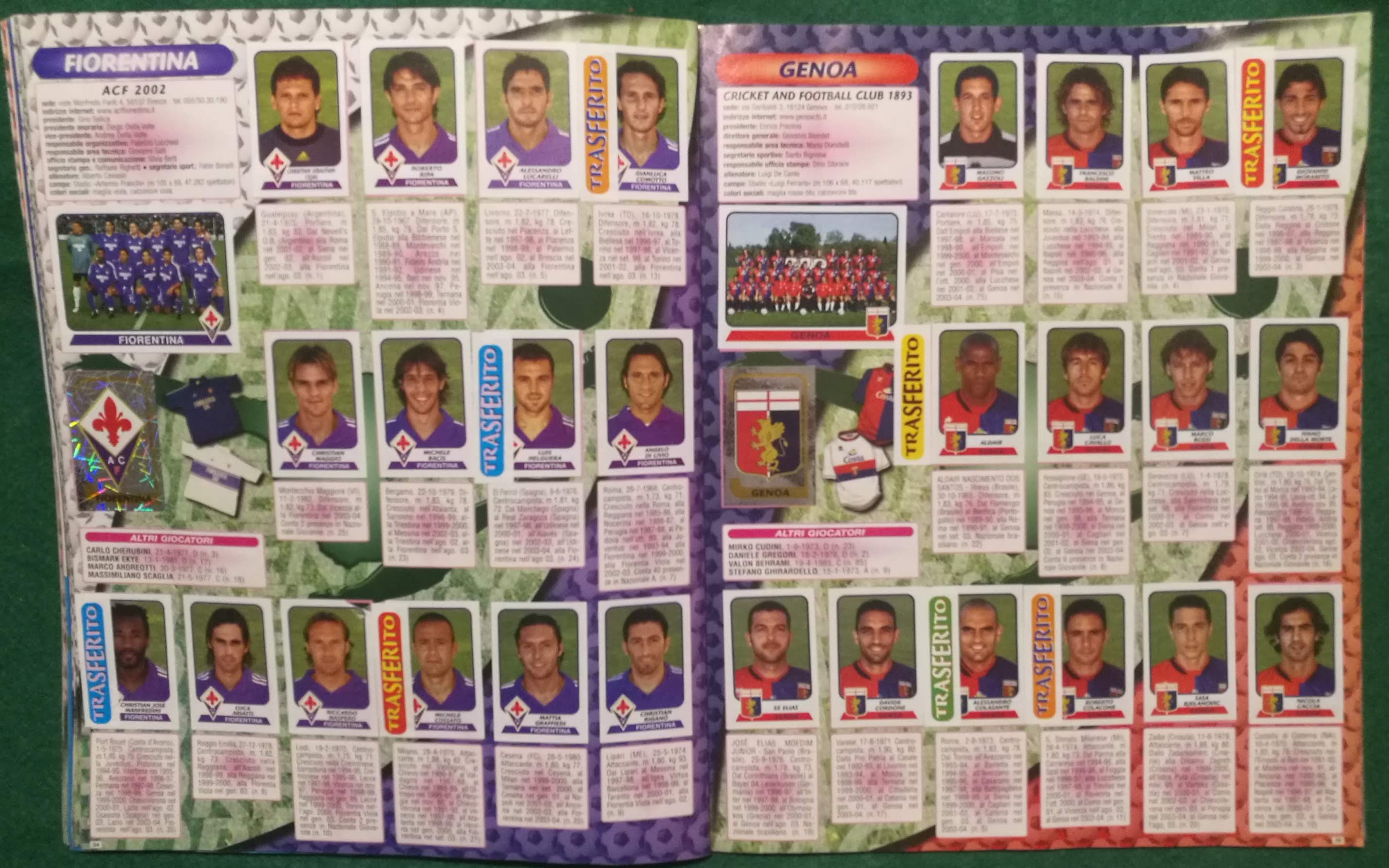 Elenco ATTACCA e STACCA Fuori Raccolta Figurine Calciatori Panini 2003-2004